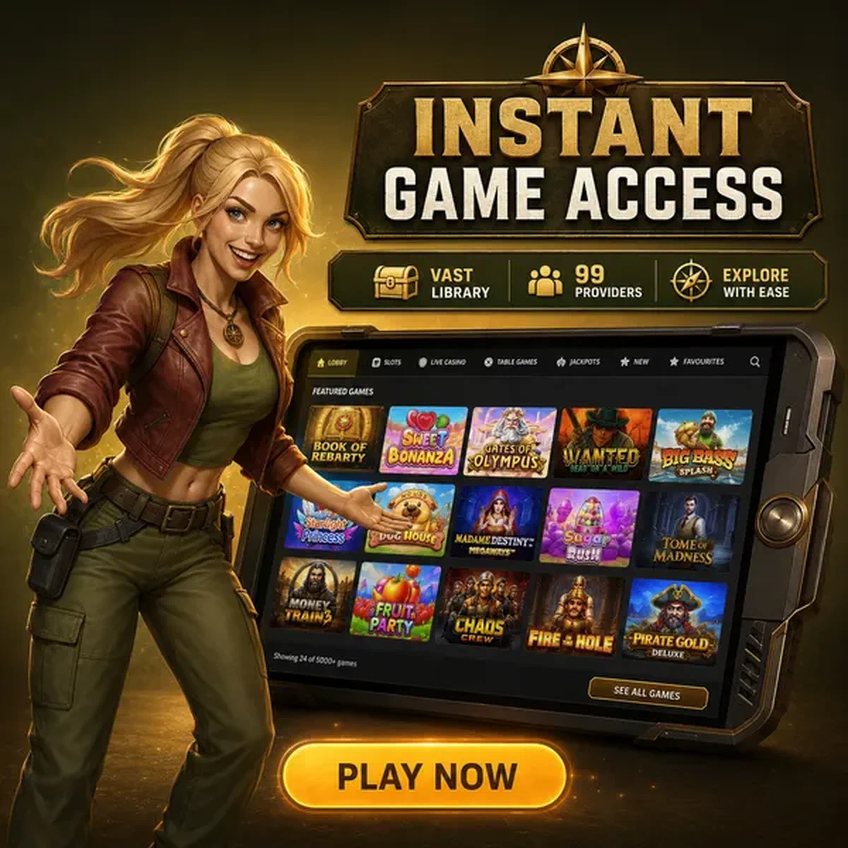 Kaartmaker die directe speltoegang toont tot 6.000+ titels bij Spellobby en Directe Toegang tot 6.000+ Titels login-portaal
