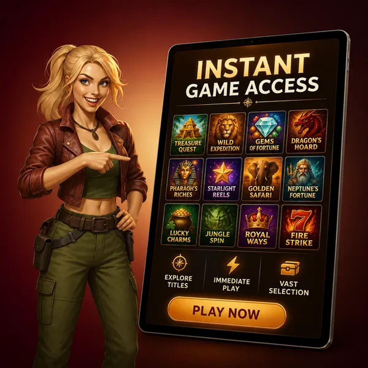 Speler wijst naar spelbibliotheektablet tijdens registratie bij Instant game library access
