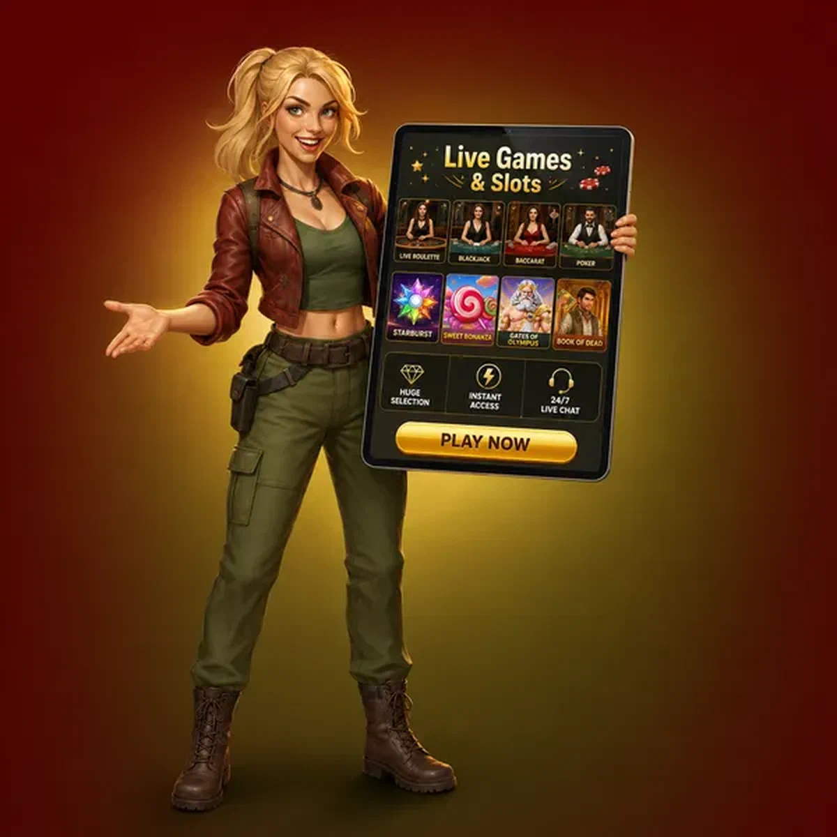 Speler verkent mobiele app spellen bij Mobiele Spelschappen en Live Tafels met tabletweergave
